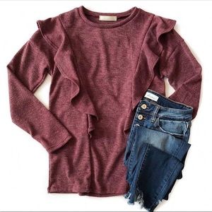 Lake flower wine ruffle sweater medium